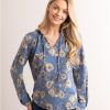 Lakeland Leather Mia Jersey Blouse In Blue With Floral Print | Tops